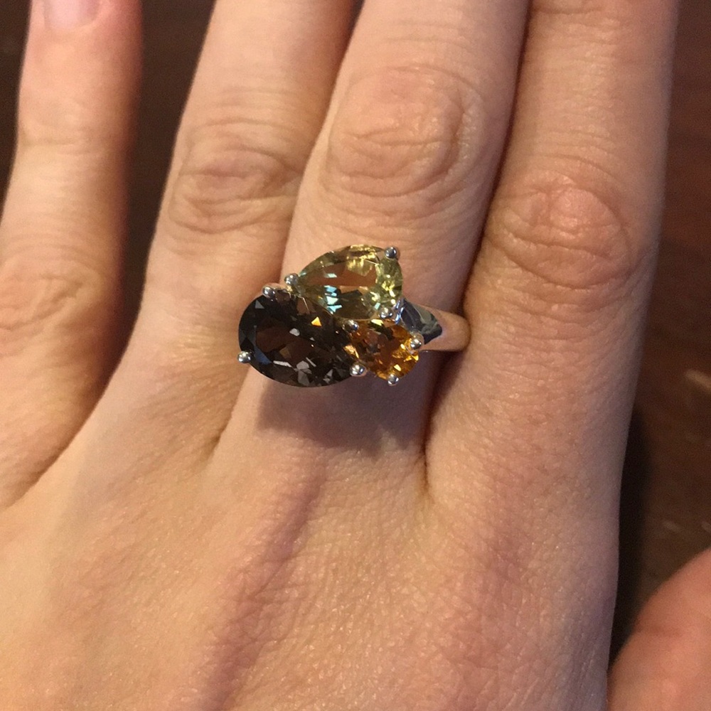 QVC Sterling Silver 925 Quartz Peridot Citrine Ring Size 9